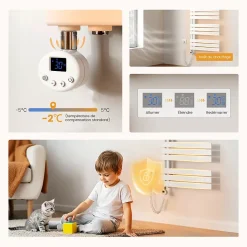 EMKE Radiateur Sèche-Serviettes Électrique 1041x600 mm, Blanc 600W, WiFi, Modes Intelligents, Détection Fenêtre