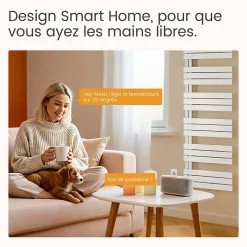 EMKE Radiateur Sèche-Serviettes Électrique 1041x500 mm, Blanc 600W, WiFi, Modes Intelligents, Détection Fenêtre