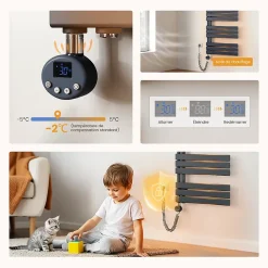 EMKE Radiateur Sèche-Serviettes Électrique 762x600 mm, Gris Anthracite 400W, WiFi, Modes Intelligents, IPX4