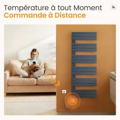 EMKE Radiateur Sèche-Serviettes Électrique 1599x500 mm, Gris Anthracite 1000W, WiFi, Modes Intelligents, IPX4