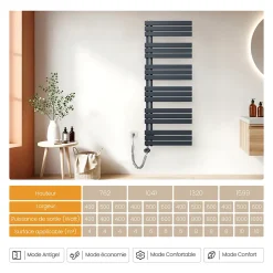 EMKE Radiateur Sèche-Serviettes Électrique 1599x500 mm, Gris Anthracite 1000W, WiFi, Modes Intelligents, IPX4