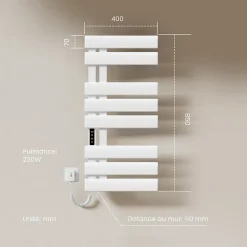 EMKE Radiateur sèche-serviettes électrique salle de bain avec thermostat, 85x40 cm, 285W, blanc brillant