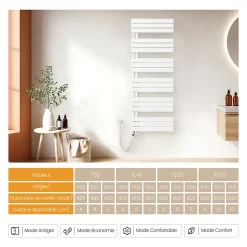 EMKE Radiateur Sèche-Serviettes Électrique 1320x500 mm, Blanc 800W, WiFi, Modes Intelligents, Détection Fenêtre