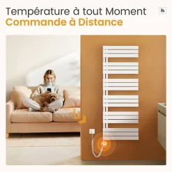 EMKE Radiateur Sèche-Serviettes Électrique 1599x500 mm, Blanc 1000W, WiFi, Modes Intelligents, Détection Fenêtre