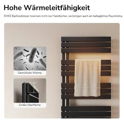 EMKE Radiateur Sèche-Serviettes à Eau Chaude, Panneau Plat Salle de Bain Noir 1041x500mm 529W