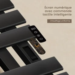 EMKE Radiateur sèche-serviettes électrique salle de bain avec thermostat, panneau chauffant, minuterie, 100x50 cm, 350W, noir mat