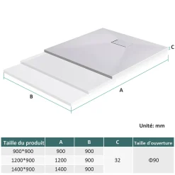 EMKE Receveur de douche receveur de douche plat antidérapant SMC receveur de douche à découper, 120x90cm, Blanc