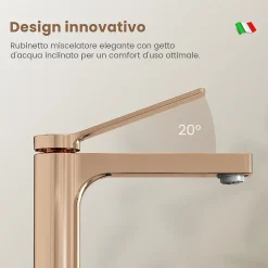 EMKE Robinet Salle de Bain Or Rose, 195x173x46 mm, Cartouche Céramique, Cuivre, Mitigeur de lavabo, Connexion 90 mm