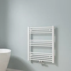 EMKE Sèche-serviette eau chaude, Radiateur sèche-serviettes raccordement central Blanc 75x60cm 337Watts