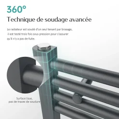 EMKE Sèche-serviette eau chaude, Radiateur sèche-serviettes raccordement central Anthracite 180x50cm 739Watts