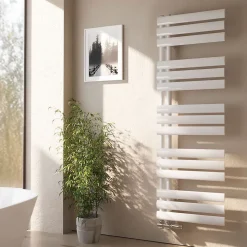 EMKE Sèche-serviette eau chaude à raccord latéral, radiateur sèche-serviettes blanc 143 x 40 cm, 484 W