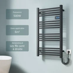 EMKE Sèche-serviette électrique Aluminium Commande tactile Température réglable - 960 x 540 mm Noir 500W