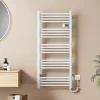 EMKE Sèche-Serviettes Électrique 1200 x 540 mm,Porte-serviettes de salle de bain avec interrupteur tactile et minuterie,Blanc,600W