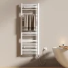 EMKE Sèche-serviettes électrique avec thermostat 140 x 50 cm, radiateur de salle de bain incurvé, blanc brillant, 600 watts