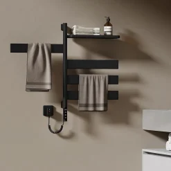 EMKE Sèche-serviettes électrique, rotatif à 180, 76 x 45 cm, sèche-serviettes et radiateur pour salle de bain, Noir mat