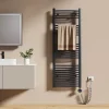 EMKE Sèche-serviettes électrique avec thermostat 140 x 50 cm, radiateur de salle de bain incurvé, gris anthracite, 600 watts