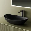 EMKE Vasque à Poser 615 x 360 x 155 mm, Lavabo Ovale en Céramique pour Salle de Bain, Installation sur Comptoir, Finition Noir Mat