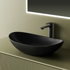 EMKE Vasque à Poser 615 x 360 x 155 mm, Lavabo Ovale en Céramique pour Salle de Bain, Installation sur Comptoir, Finition Noir Mat