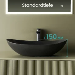 EMKE Vasque à Poser 615 x 360 x 155 mm, Lavabo Ovale en Céramique pour Salle de Bain, Installation sur Comptoir, Finition Noir Mat