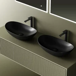 EMKE Vasque à Poser 615 x 360 x 155 mm, Lavabo Ovale en Céramique pour Salle de Bain, Installation sur Comptoir, Finition Noir Mat