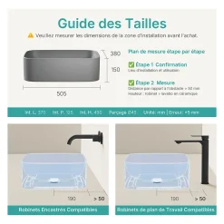 EMKE Vasque à Poser 505 x 380 x 150 mm, Lavabo Rectangulaire en Céramique pour Salle de Bain, Coins Arrondis R, Gris Foncé Mat