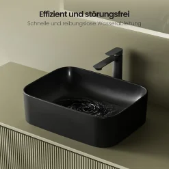 EMKE Vasque à Poser 505 x 380 x 150 mm, Lavabo Rectangulaire en Céramique pour Salle de Bain, Coins Arrondis R, Gris Foncé Mat