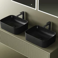 EMKE Vasque à Poser 610 x 380 x 150 mm, Lavabo Rectangulaire en Céramique pour Salle de Bain, Coins Arrondis R, Gris Foncé Mat