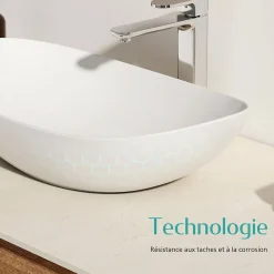 EMKE Vasque à Poser en céramique 35x27x11cm, Lavabo salle de bain Ovale, Lavabo à poser blanc brillant