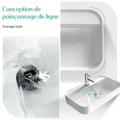 EMKE Vasque à Poser en céramique 40x40x11cm, Lavabo Carré avec robinet trou prépercé, Lavabo à poser blanc brillant