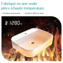 EMKE Vasque à Poser en céramique 40x40x11cm, Lavabo Carré avec robinet trou prépercé, Lavabo à poser blanc brillant