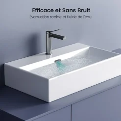 EMKE Vasque à Poser en céramique 51,5x36,5x13cm, Lavabo rectangulaire avec robinet trou prépercé, Lavabo à poser blanc brillant