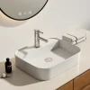 EMKE Vasque à Poser en céramique 50x40x11cm, Lavabo rectangulaire avec robinet trou prépercé, Lavabo à poser blanc brillant
