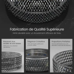 EMKE Vasque à Poser Ronde, 360 x 360 x 112 mm, Lavabo en Verre Noir, Design Montage sur Comptoir