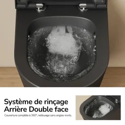 EMKE WC Suspendu Noir Mat en Céramique, Sans Bord, Double Chasse, Abattant UF Amovible Frein de Chute 360x365x490 mm