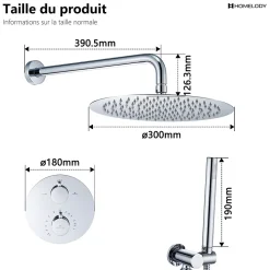 Encastré Colonne de Douche Thermostatique Système de Douche Rond Grande Douche de Tête Set de Douche Encastrée en Laiton Chromé