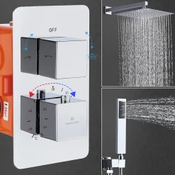 Encastré Colonne de Douche Thermostatique Système de Douche Grande Douche de Tête Set de Douche Encastrée en Laiton Chromé