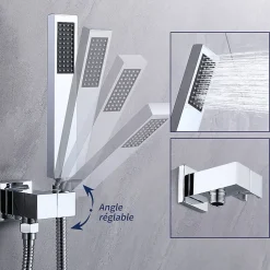 Encastré Colonne de Douche Thermostatique Système de Douche Grande Douche de Tête Set de Douche Encastrée en Laiton Chromé