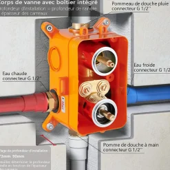 Encastré Colonne de Douche Thermostatique Système de Douche Rond Grande Douche de Tête Set de Douche Encastrée en Laiton Chromé