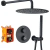 Encastré Ensemble de Douche Thermostatique Colonne de Douche Noir Système de douche Corps en Laiton HOMELODY