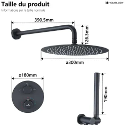 Encastré Ensemble de Douche Thermostatique Colonne de Douche Noir Système de douche Corps en Laiton HOMELODY