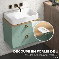 Ensemble 2 meubles salle de bain - meuble sous-vasque suspendu, armoire murale miroir - aspect bois clair vert