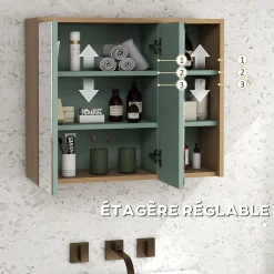 Ensemble 2 meubles salle de bain - meuble sous-vasque suspendu, armoire murale miroir - aspect bois clair vert