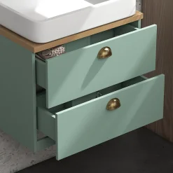 Ensemble 2 meubles salle de bain - meuble sous-vasque suspendu, armoire murale miroir - aspect bois clair vert