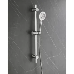 Ensemble barre de douche inox brossé - douchette 1 jet - flexible 150 cm - Barre 65 cm - Alois