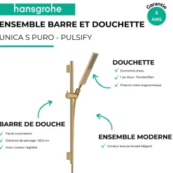 Ensemble barre de douche HANSGROHE Unica S Puro + Flexible + Pommeau de douche Pulsify E Bronze Brossé