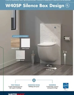 Ensemble bâti-support+habillage couleur enduit blanc +Sanibroyeur+cuvette+abattant WATERMATIC W40 Silence PMR norme handicapés