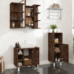 Ensemble d'armoires de salle de bain 3 pcs chêne fumé vidaXL