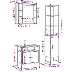 Ensemble d'armoires de salle de bain 3 pcs sonoma gris vidaXL
