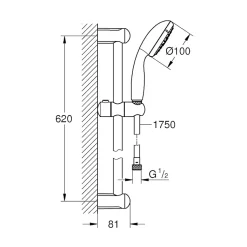 Ensemble de douche 3 jets TEMPESTA 100 avec barre 600 mm - GROHE - 27644001