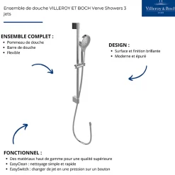 Ensemble de douche 3 jets VILLEROY ET BOCH Verve Showers Or brossé